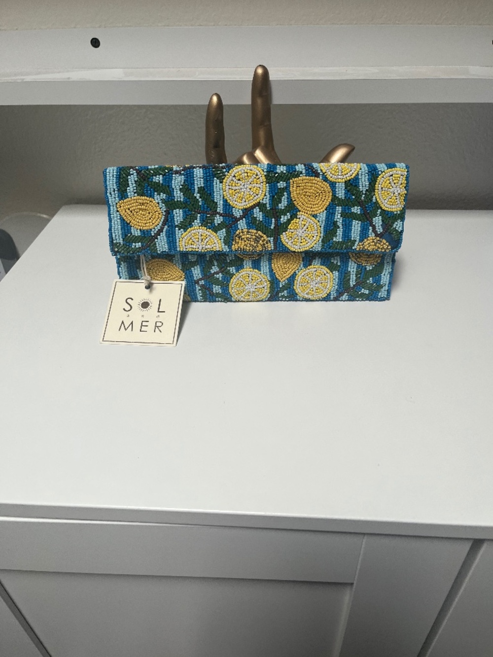 🍋💙 Sol & Mer Lemon Citrus Beaded Clutch – NWT